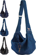 Noah & Paw Dog Sling Carrier for Small Dogs 5-18lb, Dog Sling for Small Dogs and Cats, Dog Carrier with Adjustable Padded Strap, Premium Denim, Lined with Fur, Double Safety Feature, Machine Washable