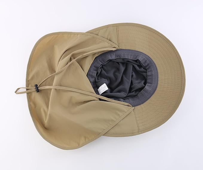 Home Prefer Outdoor UPF50+ Mesh Sun Hat Wide Brim Fishing Hat with Neck Flap Sun Hat for Men Women