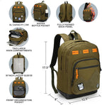 Swissdigital Design Big Student Laptop Backpack with Fun Personalized Patches For College Boy & Girl, Middle High School Teen Bookbag Cool Travel Daypack Olive - Includes 3 Patches | SD1718-26