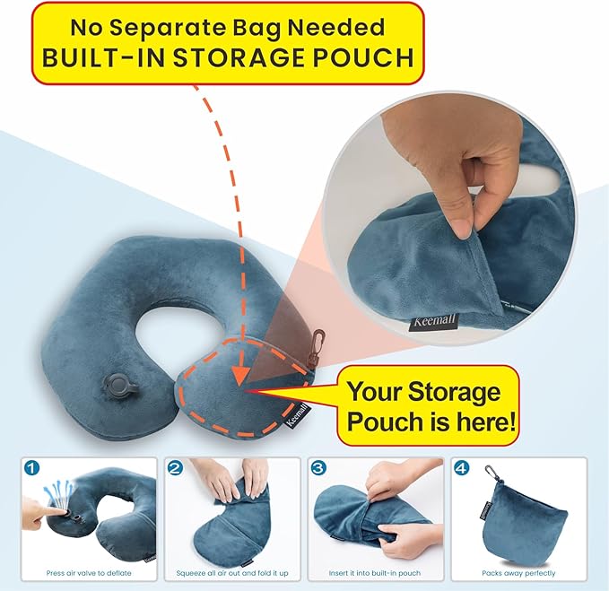 Inflatable Travel Neck Pillow for Airplane Train Car Washable Pillowcase U Shaped Office Napping Pillow