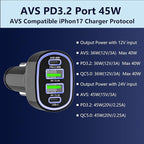 USB C Car Charger Adapter, AVS PD 3.2 QC 5.0 USB Charger, Multi Port Cigarette Lighter Car Phone Charger Compatible with MacBook iPhone 17 16 15 Pro Max iPad, Galaxy S26 25 24 Ultra.