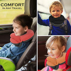 BUYUE Kids Travel Pillows for Airplane, Memory Foam 360° Head Support Sleeping Essentials for Long Flight, Skin-Friendly Soft Neck Pillow for Traveling in Car Seat, (Small, Orange Grey, 40-90 lbs)
