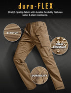 CQR Men's Flex Ripstop Tactical Pants, Water Resistant Stretch Cargo Pants, Lightweight EDC Hiking Work Pants