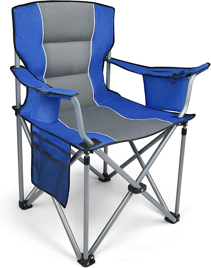 Oversized Camping Chairs for Adults, Folding Chairs for Outside Heavy Duty - 400lbs Support with Cup Holder, Cooler Bag and Side Pocket, Portable for Lawn, Outdoor Sports