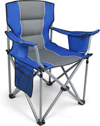 Oversized Camping Chairs for Adults, Folding Chairs for Outside Heavy Duty - 400lbs Support with Cup Holder, Cooler Bag and Side Pocket, Portable for Lawn, Outdoor Sports