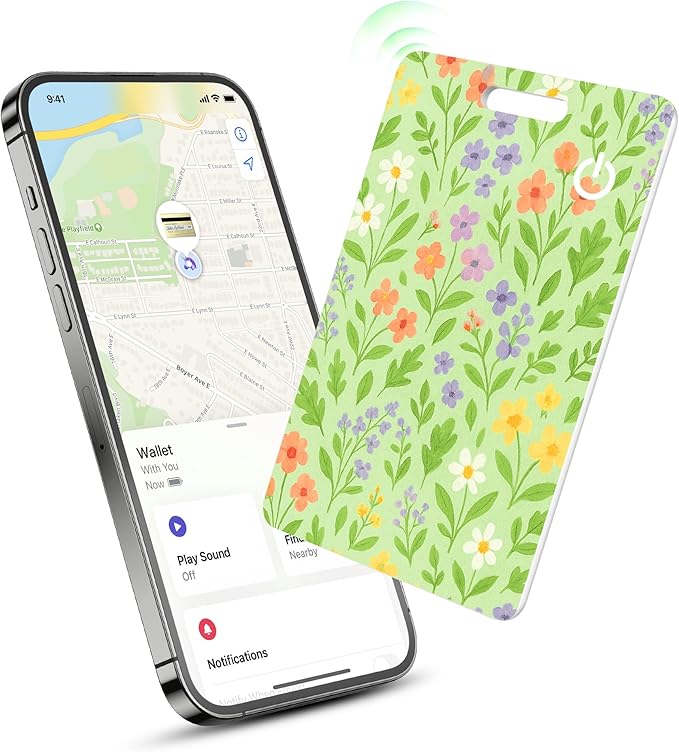 Wallet Tracker Card (iOS Only), Rechargeable Bluetooth Smart Tracking for Apple Find My Compatible Anti Tracker for Men Women Slim Item Locator for Purse Passport Key Luggage Tag (1Pcs/Green FLR)