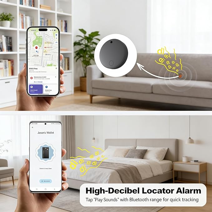4 Pack Smart Tag Tracker, Dual System Air Tracker Tag for iOS and Android, Compatible with Apple Find My or Google Find Hub Smart Keys Finder Item Locator with Waterproof&Light (Black)