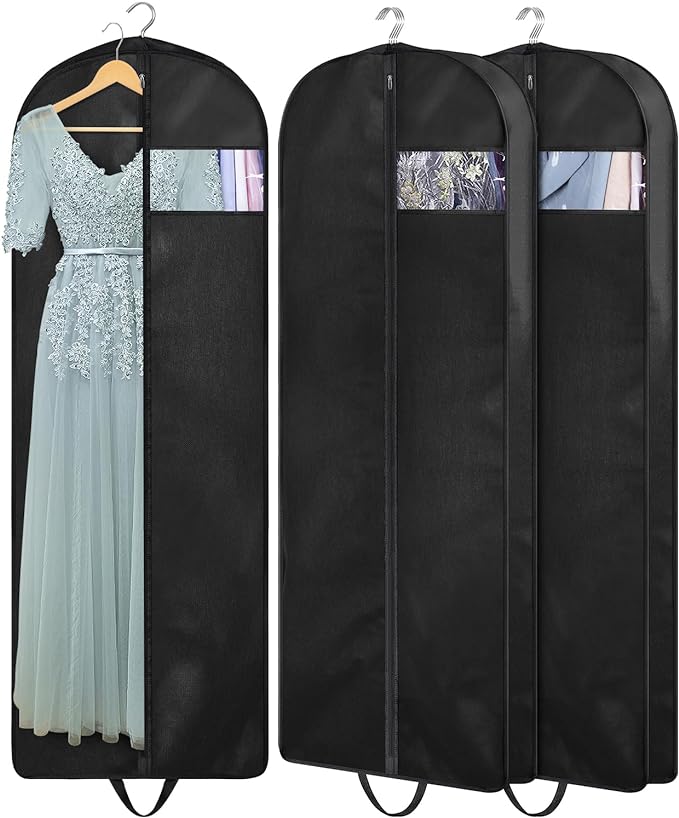 KIMBORA 60" Dress Garment Bags for Hanging Clothes Travel, Gusseted Garment Bags for Closet Storage with Handles for Long Gowns, Coats（3 Packs）