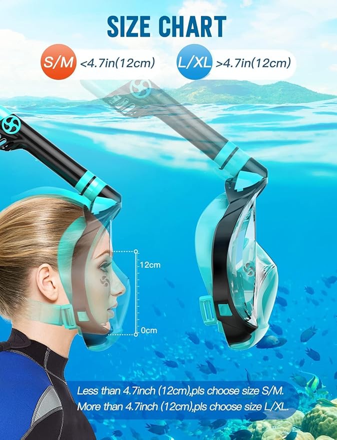 Zenoplige Full Face Snorkel Mask Adults,Dry-Top Snorkeling Gear with Camera Mount,Foldable 180-Degree Panoramic Scuba Mask for Snorkeling Diving Swimming Travel,Snorkel Mask Anti-Fog & Anti-Leak