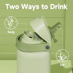 32 oz Insulated Water Bottle with Straw: Meoky Stainless Steel Metal Water Bottle with 2-in-1 Lid - Leak Proof, Cold for 24 Hours, Protective Silicone Base, BPA-Free for Sports Gym, Sage