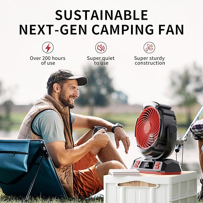 Camping LED Fan with Light, 40000mAh Rechargeable Battery Powered Outdoor Tent Fan with Light and Hook, 6 Speed, Personal USB Desk Fan for Camping, Fishing, Power Outage,Hurricane, Worksite