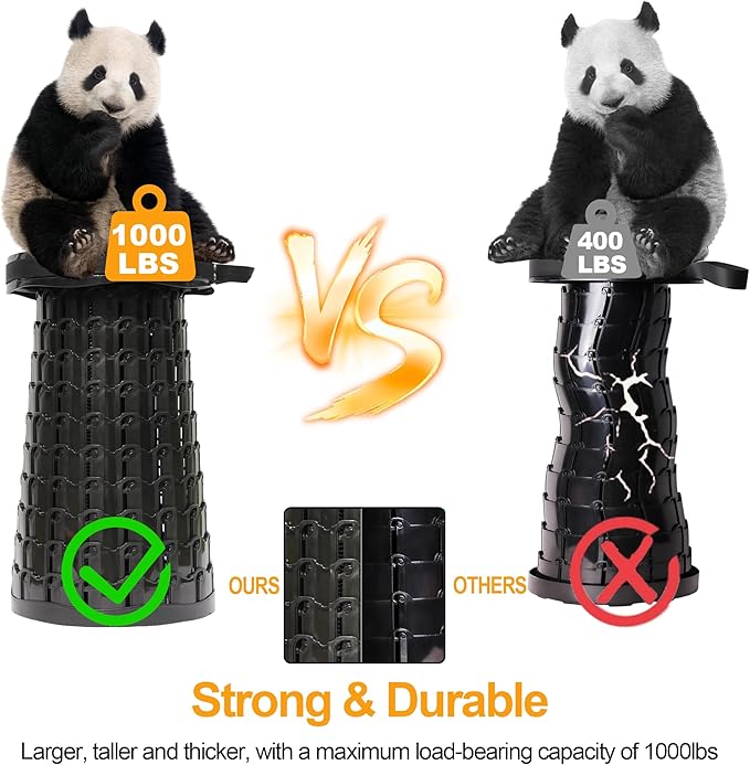 ALEVMOOM 2025 Upgraded XXL 19.7" Collapsible Stool with Cushion, 1000lbs Max Weight Heavy Duty Portable Telescoping Stool, Retractable Seat Folding Chair for Camping Fishing Hiking(Black-XXL)