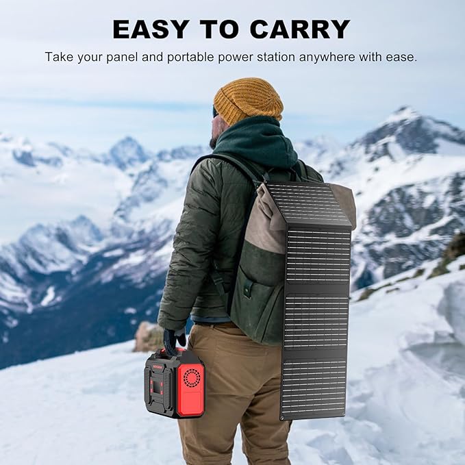 Solar Generator 300W, Portable Power Station with 40W Foldable Solar Panel, Big Power Bank with AC Outlet, Multi-Port with LED Flashlights for CPAP Home Outdoor Camping Hurricane Emergency