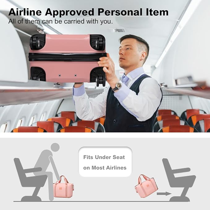 Kono Luggage Set 4 Piece Carry On Hardside Luggage with TSA Lock Spinner Wheels Carry On Suitcase Nude/Rose Pink