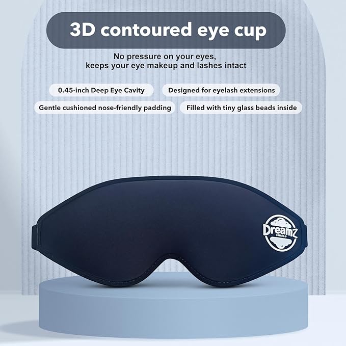 3D Contoured Sleep Mask for Side Sleepers - 100% Light Blocking Sleeping Mask for Men & Women, Soft and no Pressure on Eyes - Airplane Blindfold, Night Eye Cover for Travel, Meditation, Yoga, Black