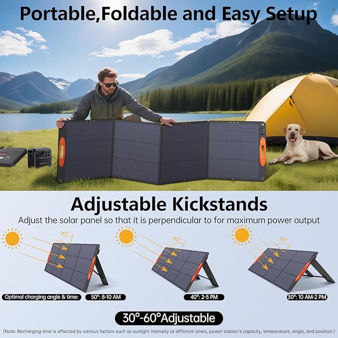 N-Type 16BB 220W Portable Solar Panel for EF/Jackery/Bluetti/Anker Power Station, IP68 Waterproof Foldable Solar Panel ETFE 25% High Efficiency for Outdoor Camping RV Trip