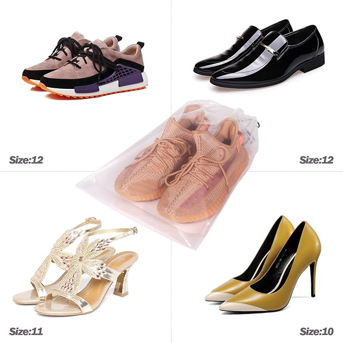 DIOMMELL Set of 24 Transparent Shoe Bags for Travel Large Clear Shoes Storage Organizers Pouch with Rope for Men and Women