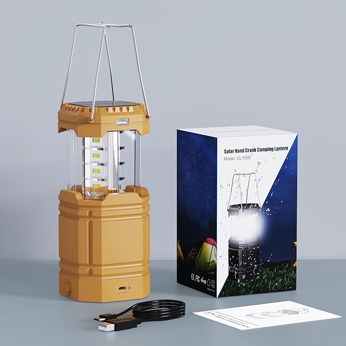 3000mAh Large Capacity Hand Crank Solar Camping Lantern, Portable Ultra Bright LED Torch, 23-26 Hours Running Time, USB Charger, Electronic Lantern for Outdoor