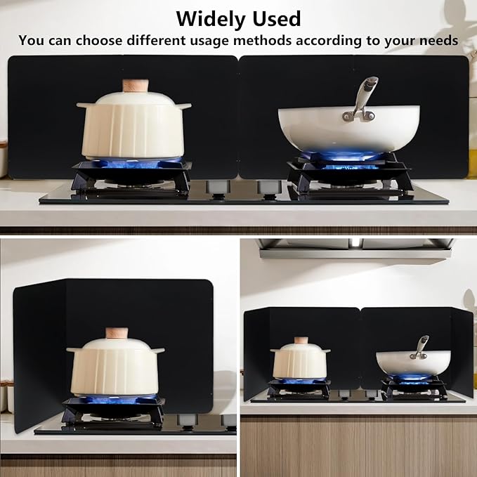2 Pieces Grease Splatter Guard 2 Sided Foldable Stainless Steel Splatter Guard Oil Splash Guard for Grease Stainless Steel Backsplash for Stove Frying Pan Splatter Guard (11.4" X 15.7")