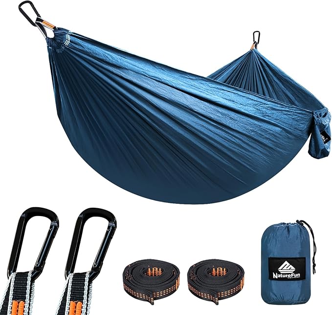 NATUREFUN Ultra-Light Travel Camping Hammock | 300kg Load Capacity,Breathable,Quick-Drying | 2 x Premium Carabiners,2 x Nylon Slings Included | Outdoor Indoor Garden