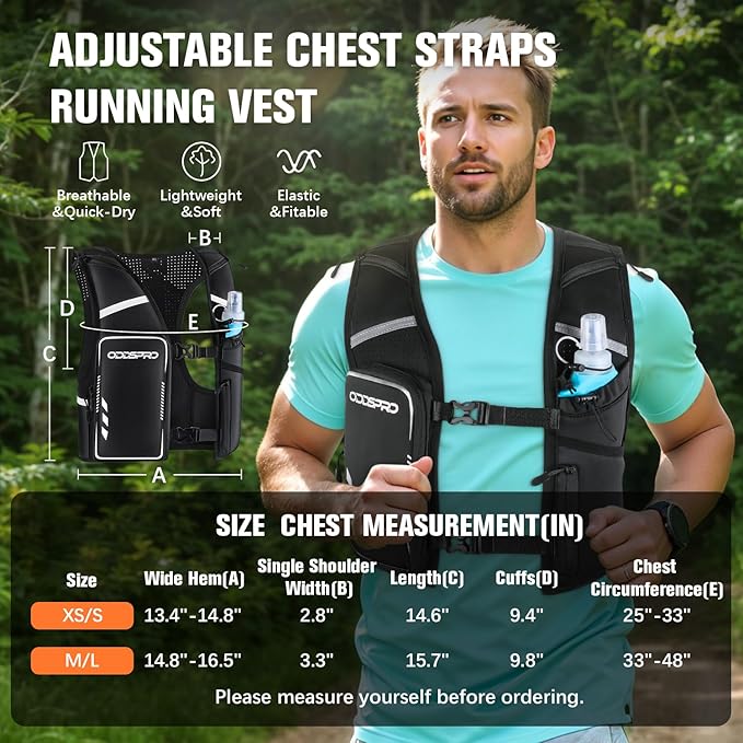 Running Vest for Women Men, Phone Pocket Running Hydration Vest with 500ML Soft Flask, Adjustable Chest Waist Straps, 10 Pockets Reflective Breathable Hydration Vest for Hiking, Biking, Marathon