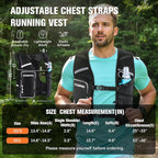 Running Vest for Women Men, Phone Pocket Running Hydration Vest with 500ML Soft Flask, Adjustable Chest Waist Straps, 10 Pockets Reflective Breathable Hydration Vest for Hiking, Biking, Marathon