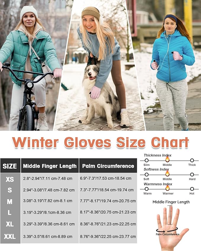 RIGWARL Winter Gloves Men and Women Medium-Thick, Gloves for Cold Weather with Thermal Plush, Touchscreen Running Glove Adjustable Zippered Wrist for Walking The Dog Hiking Camping Cycling Work