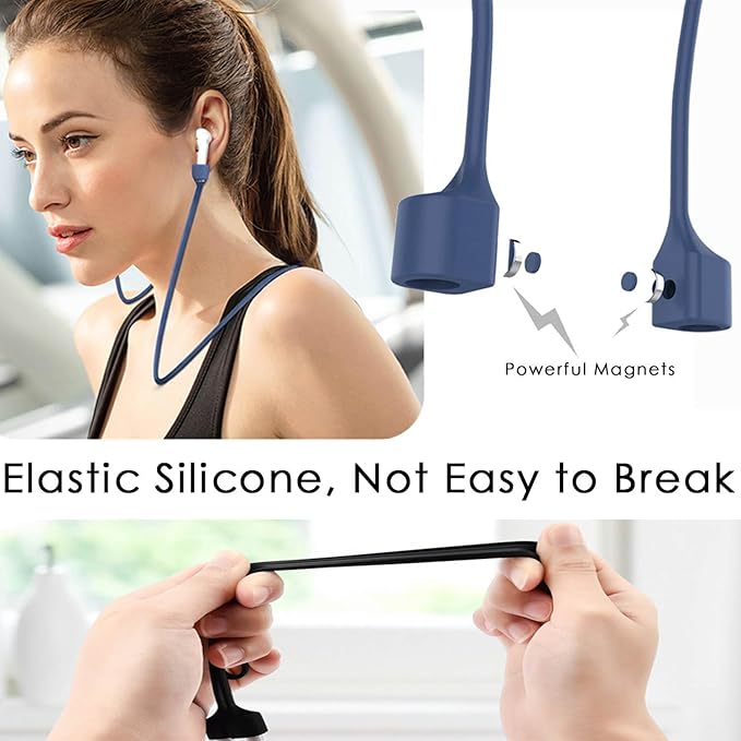 4 PackStrong Magnetic for AirPods Straps,Soft Silicone Sports Lanyard Compatible with AirPods 4rd / AirPod Pro 1st & 2nd / AirPod 3rd /AirPod 1&2-4 Color