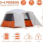 Vidalido 3-4 Person Tent with 1 Mesh Door and 2 Large Mesh Window, Double Layer Waterproof Portable Family Cabin Tent, 4 Person Tents for Outdoor Camping Hiking