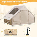Outdoor Inflatable Camping Tent, 2/4/6/Person Glamping Inflatable Tents for Camping, Three Minutes Setup Tents,Beige Canvas with Mosquito-Proof Mesh Windows