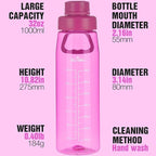 Water Bottle 32oz, clear water bottle with Spout Lid and Carry Handle, Reusable, Tritan, BPA Free, Hiking Water Bottle Suitable for Travel, Outdoors, Gym, Travel, Home, School (Rose)