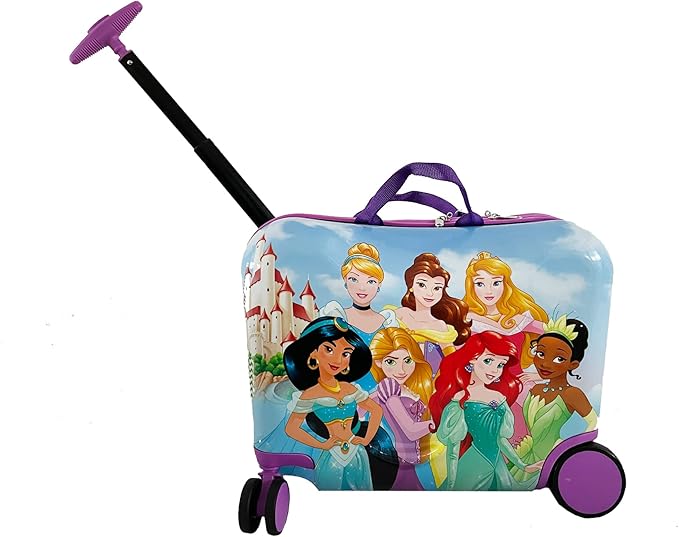 Fast Forward Disney Princess Ride on Suitcase for Kids, 18'' Toddler Carry-On Luggage With Wheels, Cute Lightweight Kids Travel Suitcase Trolley