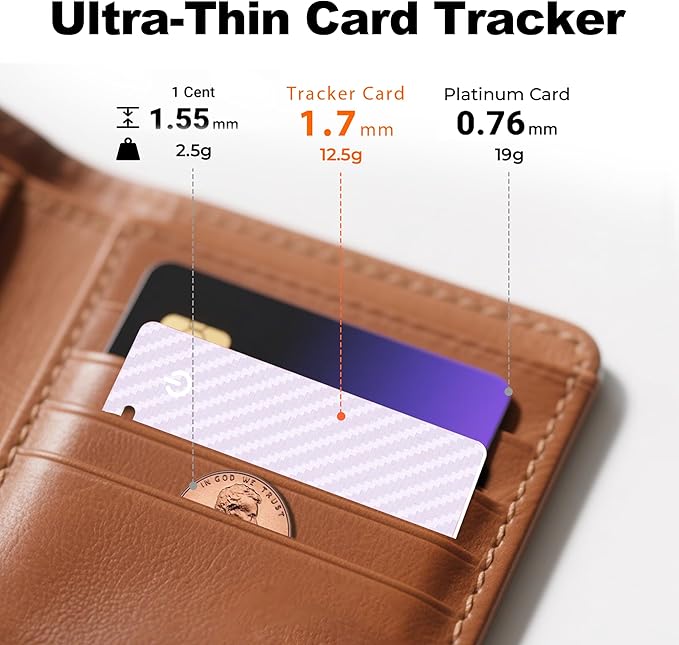 [Apple MFi Certified] Wallet Tracker Card with Apple Find My (iOS Only) Rechargeable Air Tracker Tags Bluetooth Wallet Finder IP68 Waterproof GPS Tracker Item Finder for Keys, Bags, Passport Purple