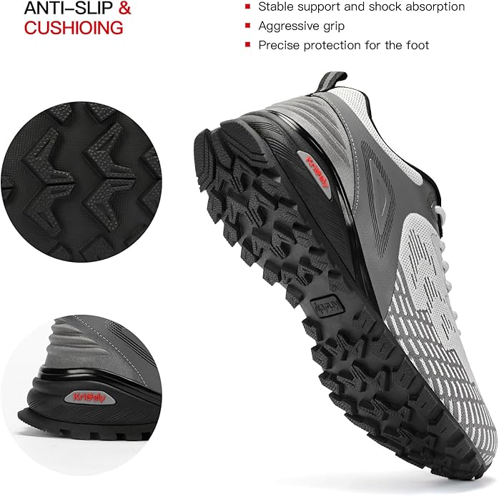 Kricely Men's Trail Running Shoes Non Slip Hiking Shoes Tennis Shoes Fashion Sneakers Workout Footwear