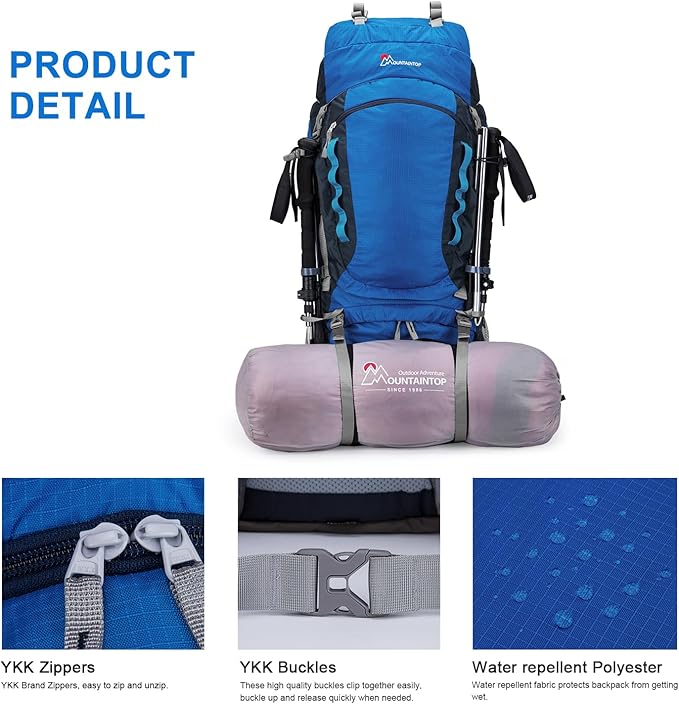 MOUNTAINTOP 80L Internal Frame Backpack for Man & Women Backpacking Hiking Backpack with Rain Cover