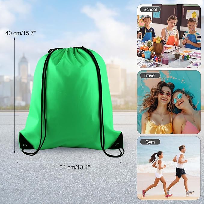 PLULON 2Pcs Drawstring Bags Bulk Drawstring Backpack Green Orange String Backpack Cinch Sack Sport Gym Backpack Bags for Yoga Traveling Outdoor Sports