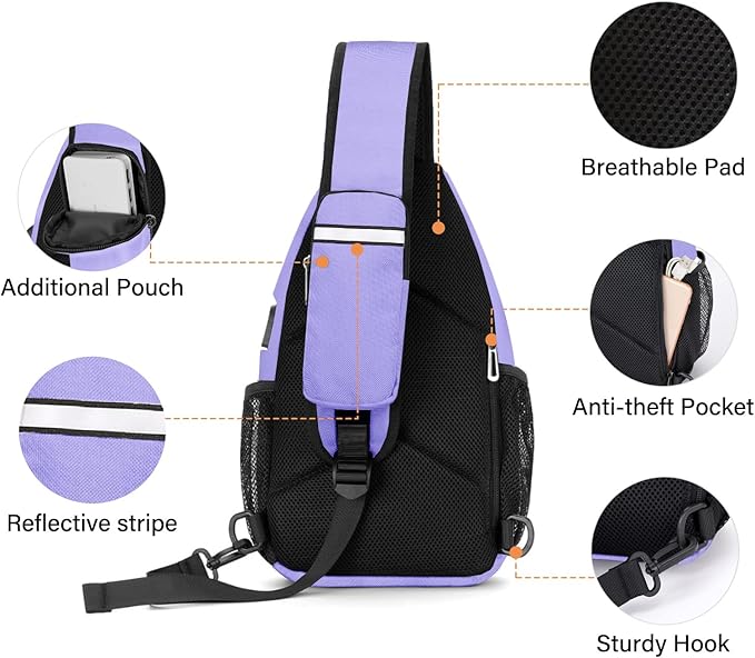 MOSISO Sling Backpack Bag, Crossbody Shoulder Bag Travel Hiking Daypack Chest Bag with Front Square Pocket&USB Charging Port