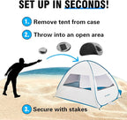 Pop Up Beach Tent for 4 Person with UPF 50+ Protection，Automatic Easy Setup Waterproof Beach Shade，Lightweight and Portable Beach Tent Sun Shelter - Light Blue