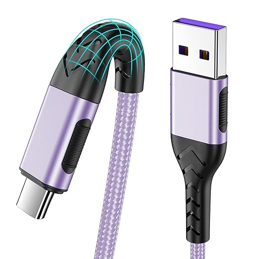 Durcord USB Type C Cable, 2Pack 3ft USB A to USB C Cable 3 Feet USB Type C Cord Cable for Android Phone Pad Laptop, 10 Foot Type C Charger Premium Nylon Braided USB Cable -Light Purple