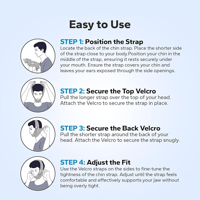 Anti-Snoring Chin Strap, Adjustable Chin Strap for Sleeping, Anti Snore Solution, Snoring Stopper, Chin Strap for Mouth Breathing Prevention (Black, Large)