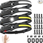Rechargeable Headlamps 4 Packs, 230° Wide Beam LED Headlamp, Powerful Headlight with Motion Sensor for Adults, 5 Modes, Head Lights for Forehead, COB, Head Lamp for Running Outdoor Camping