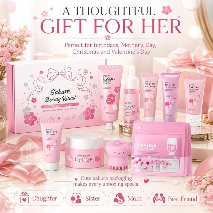 Japan Sakura Skin Care Set For Teen Girls, Skincare For Girls 10-12, Skin Care For Teens 10-12, Japanese Cherry Blossom Skin Care For Kids, Birthday & Mothers Day Gifts 30PCS