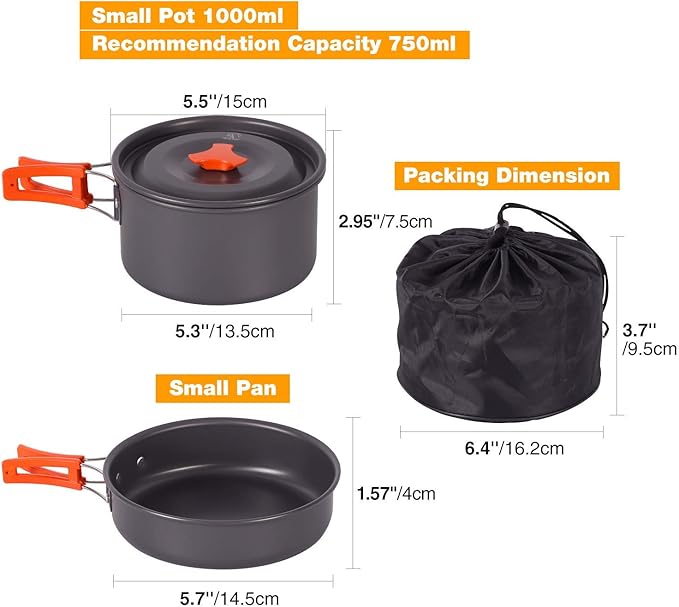 REDCAMP 6/10/11/12/14/15/19 PCS Camping Cookware Mess Kit Camping Gear Campfire Utensils Lightweight Stackable Pot Pan Bowls Soup Spoon with Storage Bag for Camping, Backpacking, Outdoor Cooking