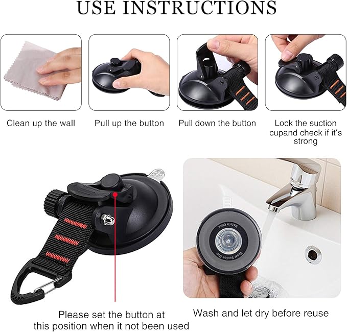 CONBOLA Suction Cups Hooks with 1/8" Adjustable Grow Light Hangers 13 ft with Reinforced Metal,Heavy Duty Ratcheting Pulley System for Camping Gardening and Various Tie-Down Uses.(4-Pack Set)