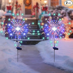 Christmas Solar Garden Lights for Outdoor Decor, Waterproof 2 Pack Solar Powered Firework Stake 120 LED Sparklers String Lights for Yard Pathway Halloween Christmas Decorations(Colorful)