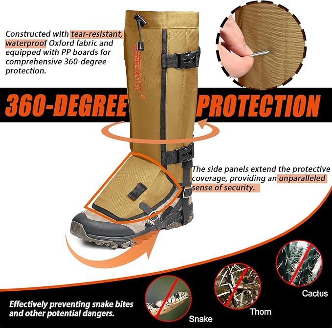 Frelaxy Snake Gaiters, Waterproof Snake Guard Chaps, Snake Bite Protection for Lower Legs, Adjustable Snake Proof Gaiters for Hunting/Outdoor Working, Fit for Men & Women