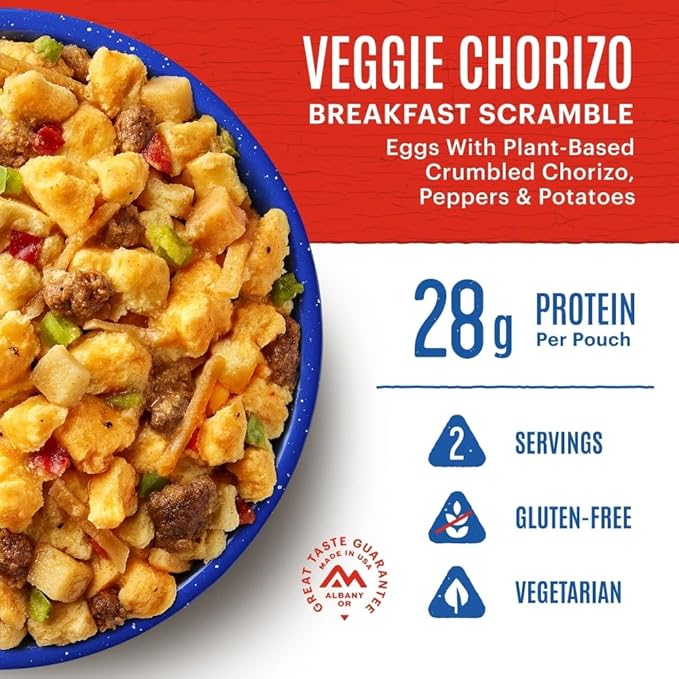 Mountain House Veggie Chorizo Breakfast Scramble | Freeze-Dried Backpacking & Camping Food | 6-Pack | Gluten-Free & Vegetarian