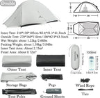 Naturehike 1-2 People Cloud up UL Tent, Rainproof PU1500mm & Windproof Upgrade Ultralight Tents,2.3lbs/2.68lbs, for Cycle Camping,Backpacking,Hiking,Self-Standing, Construction