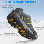 Ice Cleats for Shoes and Boots Men Women Winter Walking Ice Snow Cleats Anti Slip Crampons 10 Steel Studs Overshoe Slip-on Stretch Rubber Footwear