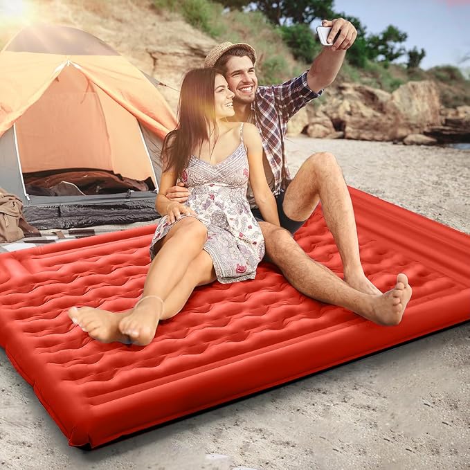Double Sleeping Pad Camping, Self Inflating 6'' Extra-Thick 2 Person Pillow Built-in Foot Pump Waterproof Inflatable Sleeping Mat Backpacking, Tent, Hiking, Portable Camping Pad